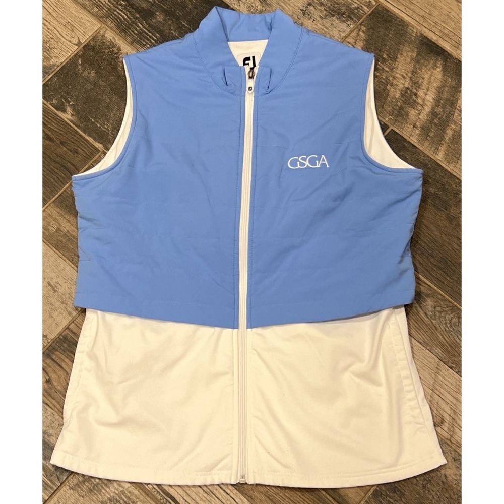 Footjoy Women's Golf Full Zip Insulated Layered Vest Blue White GSGA LOGO Size M